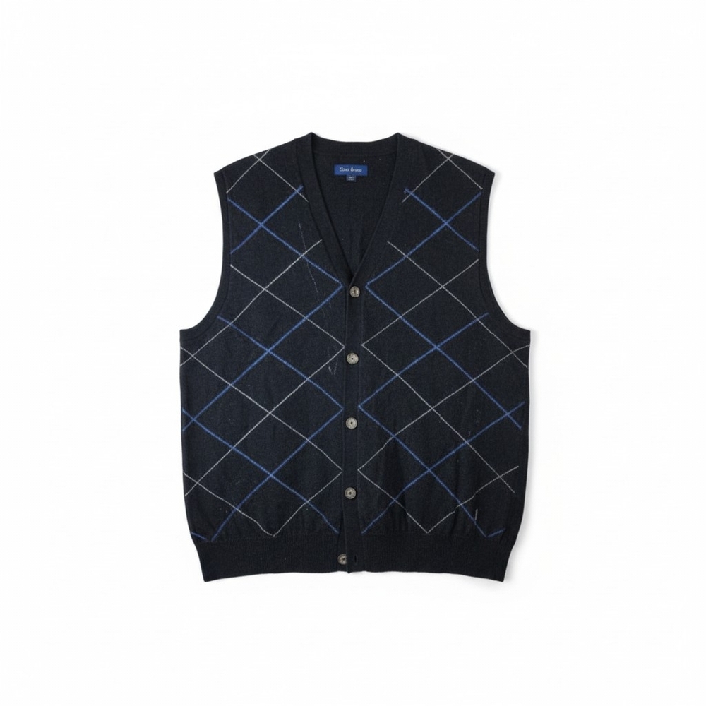 Club Room 100% Merino Wool Argyle Button-Front Sweater Vest - Large
